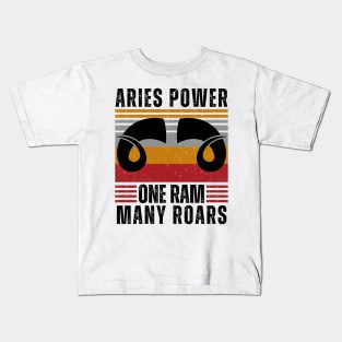 Funny Aries Zodiac Sign - Aries Power, One Ram, Many Roars Kids T-Shirt